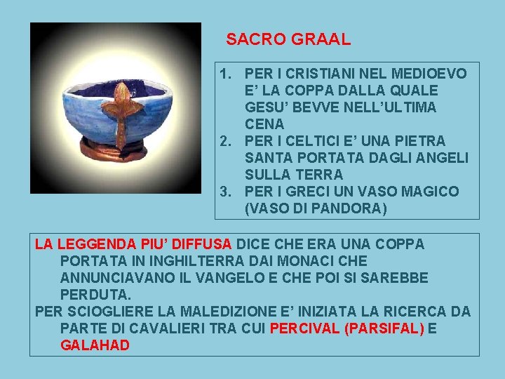 SACRO GRAAL 1. PER I CRISTIANI NEL MEDIOEVO E’ LA COPPA DALLA QUALE GESU’