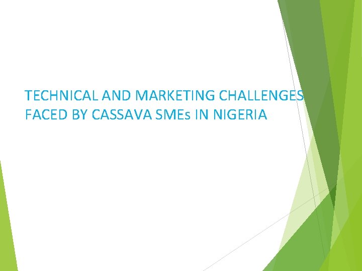 TECHNICAL AND MARKETING CHALLENGES FACED BY CASSAVA SMEs IN NIGERIA 