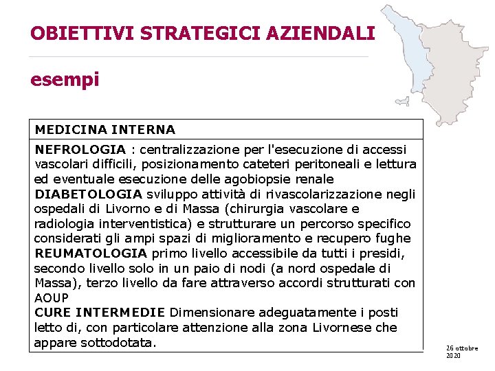 OBIETTIVI STRATEGICI AZIENDALI esempi MEDICINA INTERNA NEFROLOGIA : centralizzazione per l'esecuzione di accessi vascolari