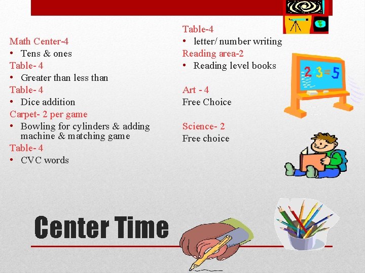 Math Center-4 • Tens & ones Table- 4 • Greater than less than Table-