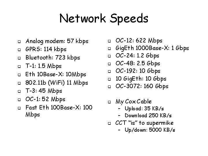 Network Speeds q q q q q Analog modem: 57 kbps GPRS: 114 kbps