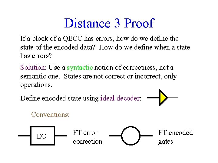 Distance 3 Proof If a block of a QECC has errors, how do we
