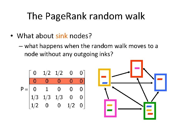The Page. Rank random walk • What about sink nodes? – what happens when