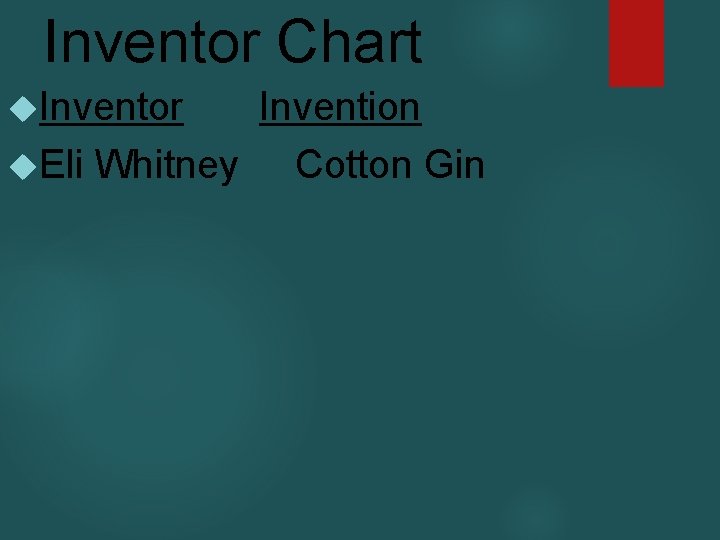 Inventor Chart Inventor Invention Eli Whitney Cotton Gin 