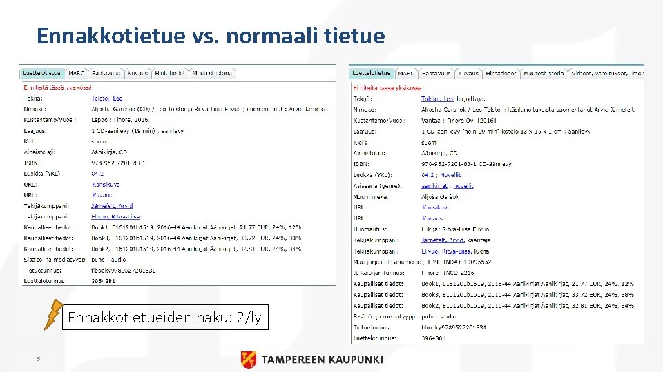 Ennakkotietue vs. normaali tietue Ennakkotietueiden haku: 2/ly 5 