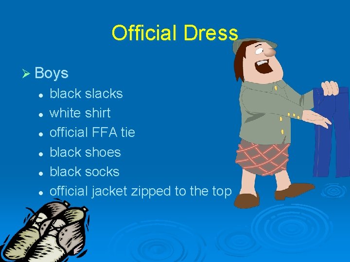 Official Dress Ø Boys l l l black slacks white shirt official FFA tie