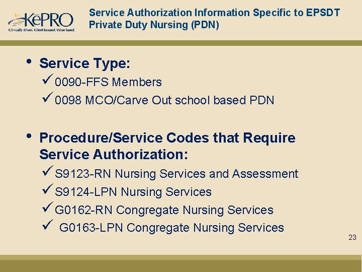 Service Authorization Information Specific to EPSDT Private Duty Nursing (PDN) • Service Type: •