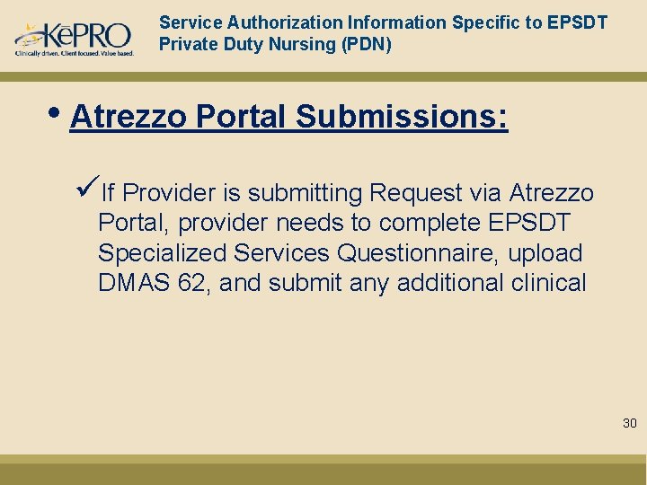 Service Authorization Information Specific to EPSDT Private Duty Nursing (PDN) • Atrezzo Portal Submissions: