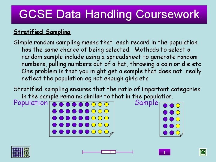 GCSE Data Handling Coursework Stratified Sampling Simple random sampling means that each record in