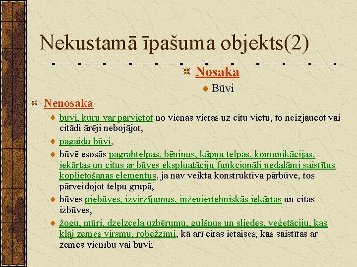 Nekustamā īpašuma objekts(2) Nosaka Būvi Nenosaka būvi, kuru var pārvietot no vienas vietas uz