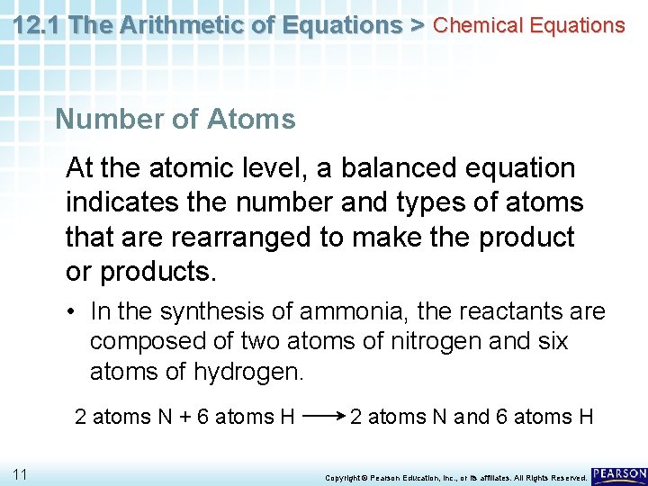 12. 1 The Arithmetic of Equations > Chemical Equations Number of Atoms At the 12. 1 The Arithmetic of Equations > Chemical Equations Number of Atoms At the