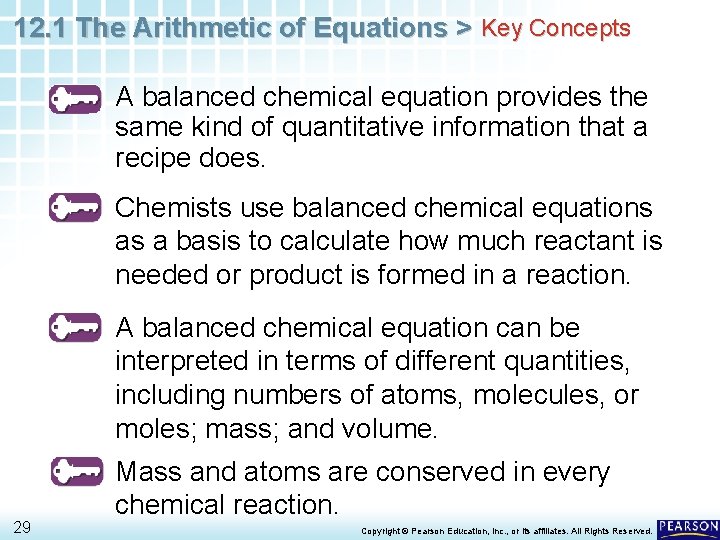 12. 1 The Arithmetic of Equations > Key Concepts A balanced chemical equation provides 12. 1 The Arithmetic of Equations > Key Concepts A balanced chemical equation provides
