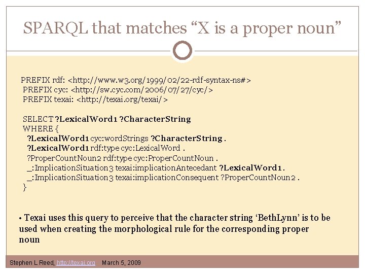 SPARQL that matches “X is a proper noun” PREFIX rdf: <http: //www. w 3. SPARQL that matches “X is a proper noun” PREFIX rdf: <http: //www. w 3.