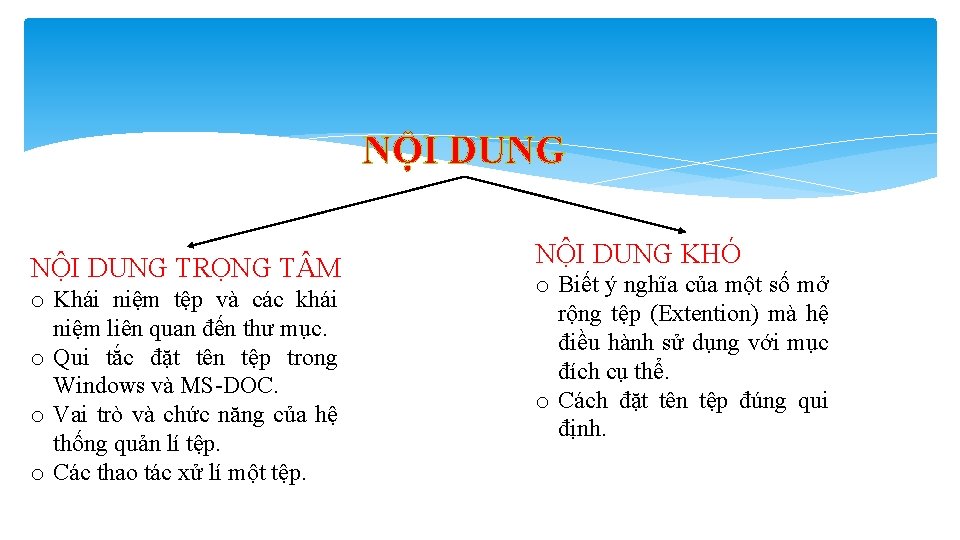 NỘI DUNG TRỌNG T M o Khái niệm tệp và các khái niệm liên