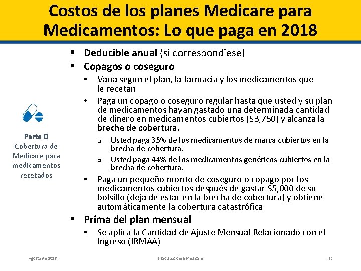 Costos de los planes Medicare para Medicamentos: Lo que paga en 2018 § Deducible