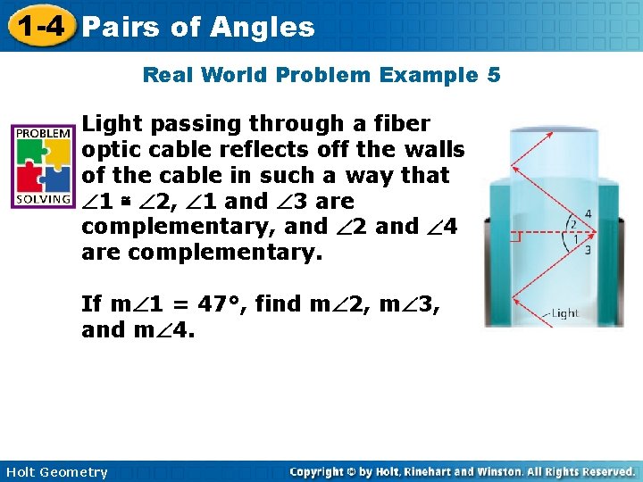 1 -4 Pairs of Angles Real World Problem Example 5 Light passing through a