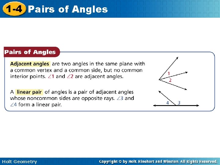 1 -4 Pairs of Angles Holt Geometry 