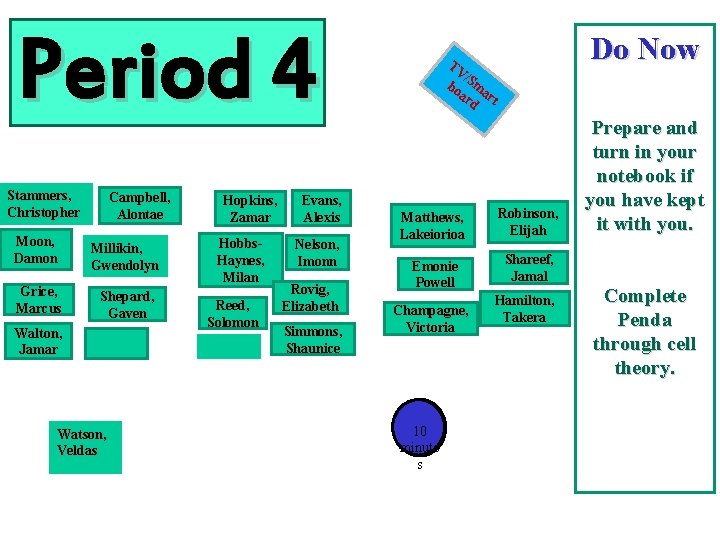 Period 4 Stammers, Christopher Campbell, Alontae Moon, Damon Millikin, Gwendolyn Grice, Marcus Shepard, Gaven