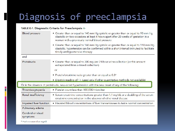 Diagnosis of preeclampsia 