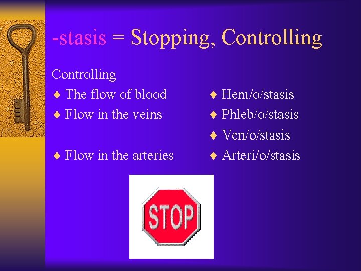 -stasis = Stopping, Controlling ¨ The flow of blood ¨ Flow in the veins