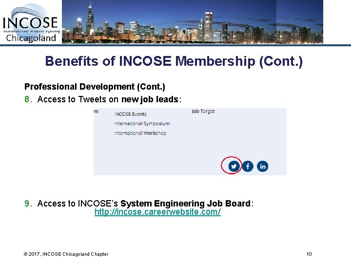 Benefits of INCOSE Membership (Cont. ) Professional Development (Cont. ) 8. Access to Tweets