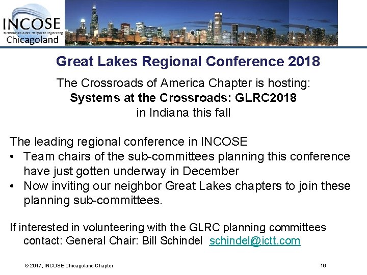 Great Lakes Regional Conference 2018 The Crossroads of America Chapter is hosting: Systems at