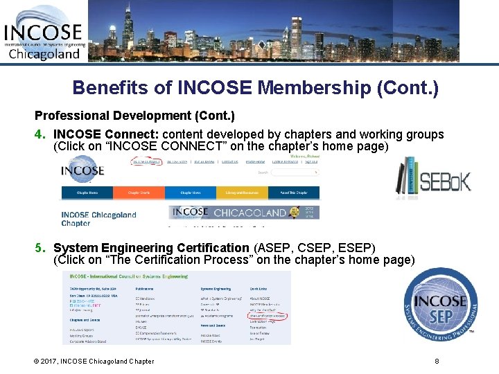 Benefits of INCOSE Membership (Cont. ) Professional Development (Cont. ) 4. INCOSE Connect: content