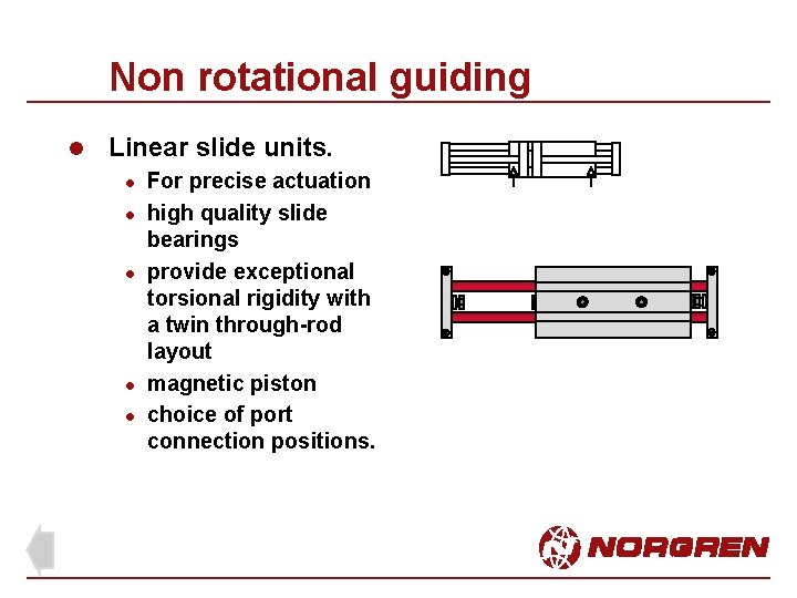 Non rotational guiding l Linear slide units. l l l For precise actuation high Non rotational guiding l Linear slide units. l l l For precise actuation high
