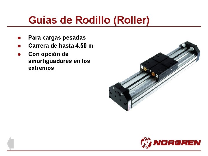 Guías de Rodillo (Roller) l l l Para cargas pesadas Carrera de hasta 4. Guías de Rodillo (Roller) l l l Para cargas pesadas Carrera de hasta 4.