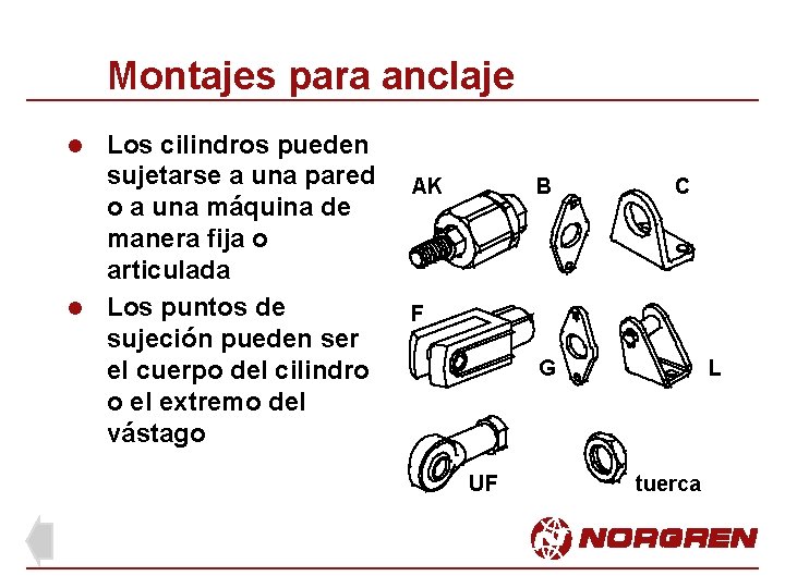 Montajes para anclaje Los cilindros pueden sujetarse a una pared o a una máquina Montajes para anclaje Los cilindros pueden sujetarse a una pared o a una máquina