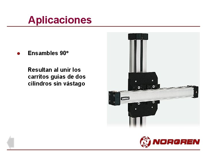 Aplicaciones l Ensambles 90 Resultan al unir los carritos guias de dos cilindros sin Aplicaciones l Ensambles 90 Resultan al unir los carritos guias de dos cilindros sin