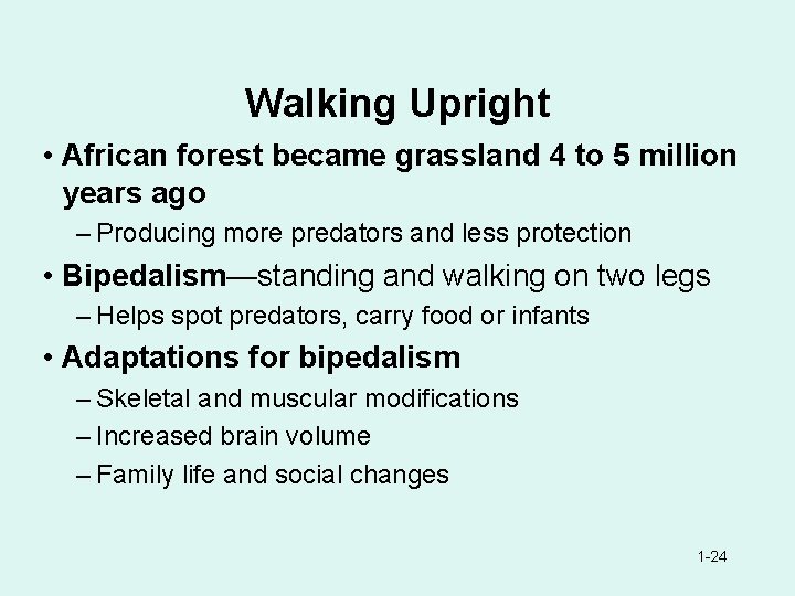 Walking Upright • African forest became grassland 4 to 5 million years ago –