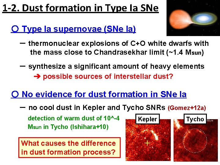 1 -2. Dust formation in Type Ia SNe 〇 Type Ia supernovae (SNe Ia)