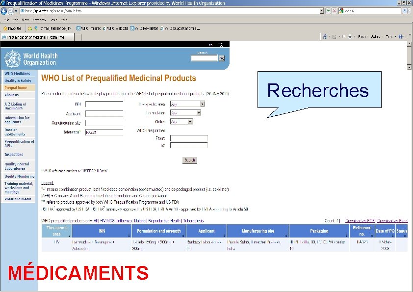 Recherches MÉDICAMENTS 