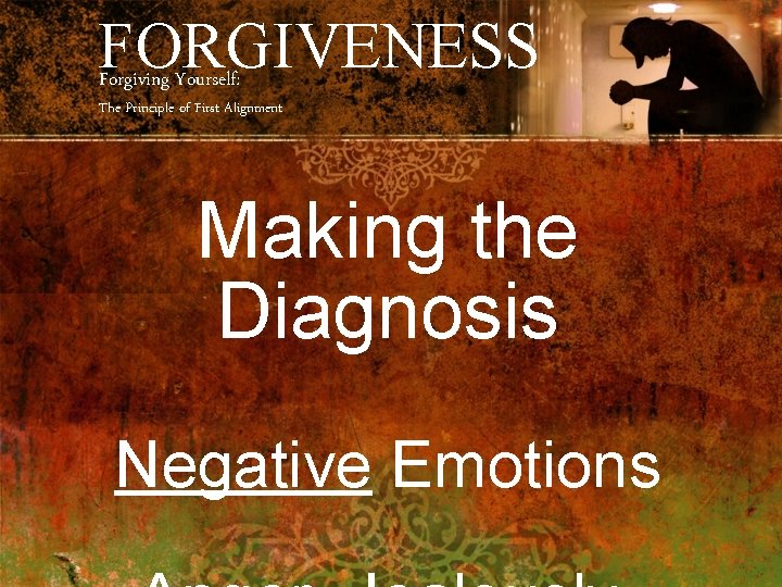 FORGIVENESS Forgiving Yourself: The Principle of First Alignment Making the Diagnosis Negative Emotions 