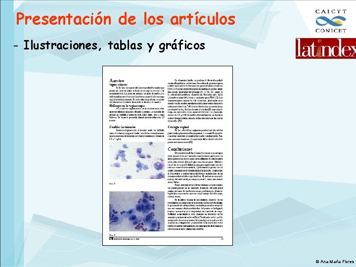 Presentación de los artículos - Ilustraciones, tablas y gráficos © Ana María Flores 