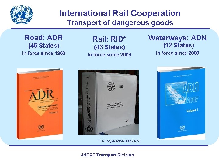 International Rail Cooperation Transport of dangerous goods Road: ADR (46 States) In force since
