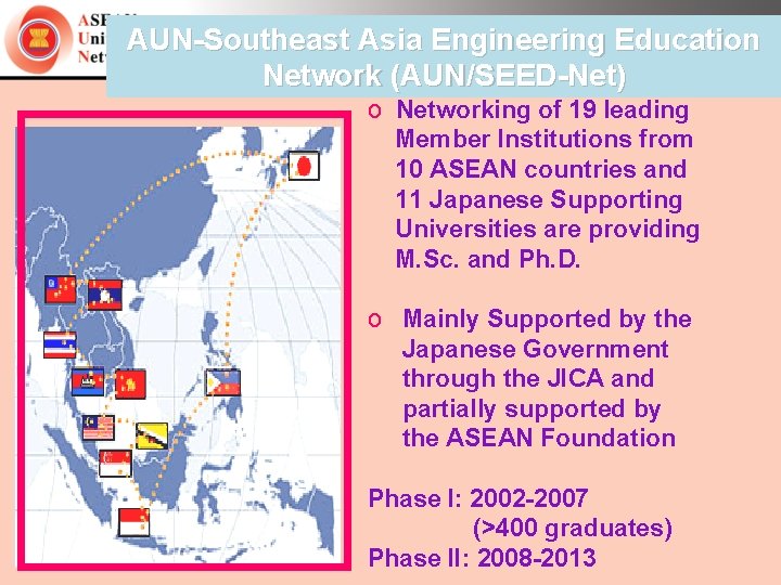AUN-Southeast Asia Engineering Education Network (AUN/SEED-Net) o Networking of 19 leading Member Institutions from AUN-Southeast Asia Engineering Education Network (AUN/SEED-Net) o Networking of 19 leading Member Institutions from