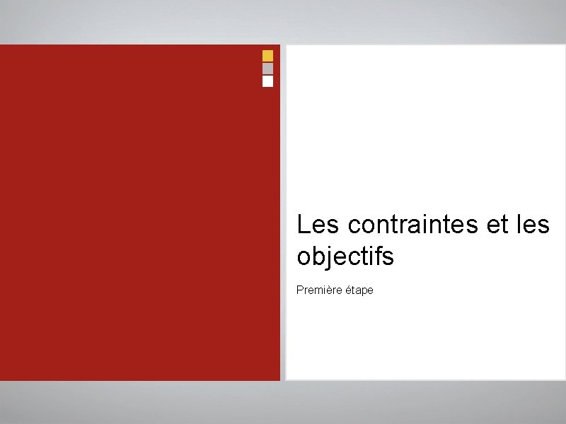 Les contraintes et les objectifs Première étape 