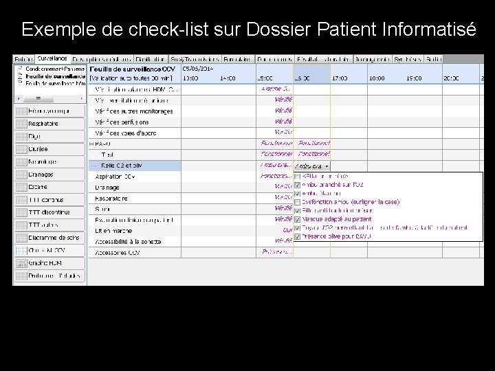 Exemple de check-list sur Dossier Patient Informatisé 