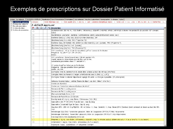 Exemples de prescriptions sur Dossier Patient Informatisé 