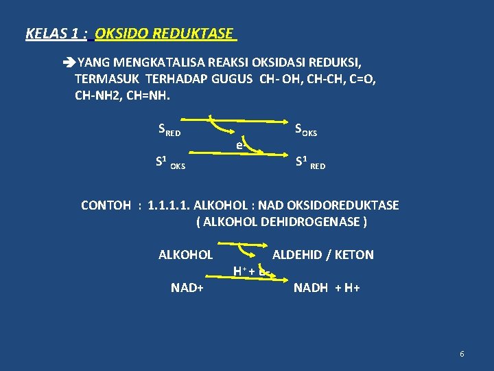 KELAS 1 : OKSIDO REDUKTASE YANG MENGKATALISA REAKSI OKSIDASI REDUKSI, TERMASUK TERHADAP GUGUS CH-