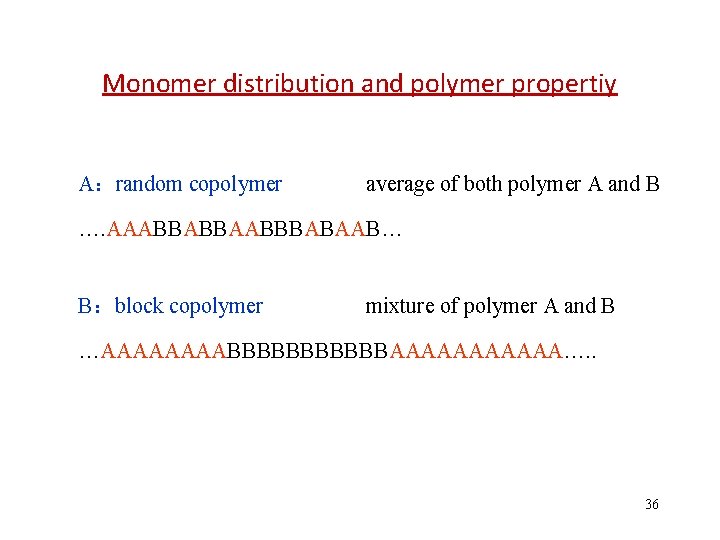 Monomer distribution and polymer propertiy A：random copolymer average of both polymer A and B