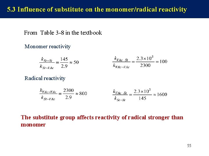 5. 3 Influence of substitute on the monomer/radical reactivity From Table 3 -8 in