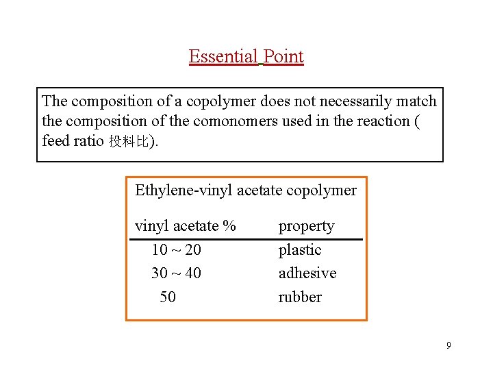 Essential Point The composition of a copolymer does not necessarily match the composition of