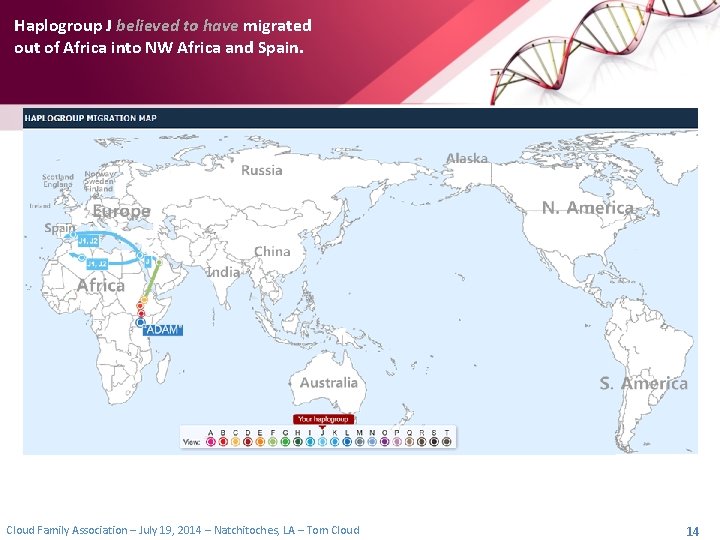 Haplogroup J believed to have migrated out of Africa into NW Africa and Spain.