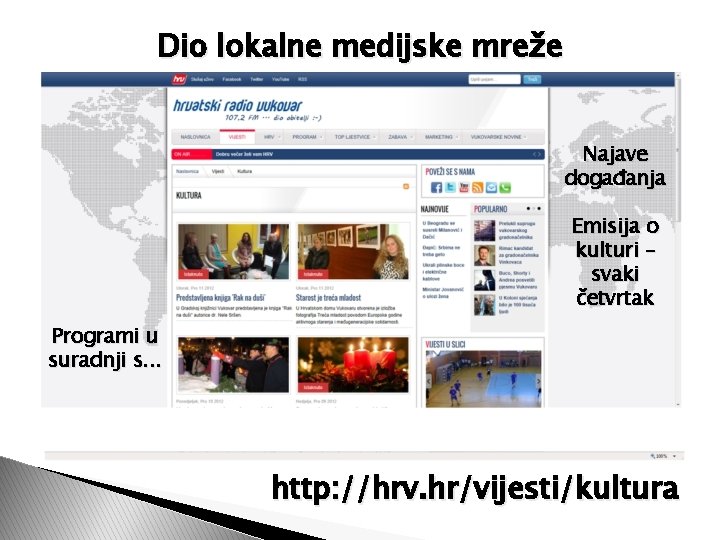 Dio lokalne medijske mreže Najave događanja Emisija o kulturi – svaki četvrtak Programi u