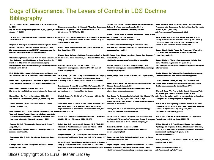 Cogs of Dissonance: The Levers of Control in LDS Doctrine Bibliography “List of Cognitive