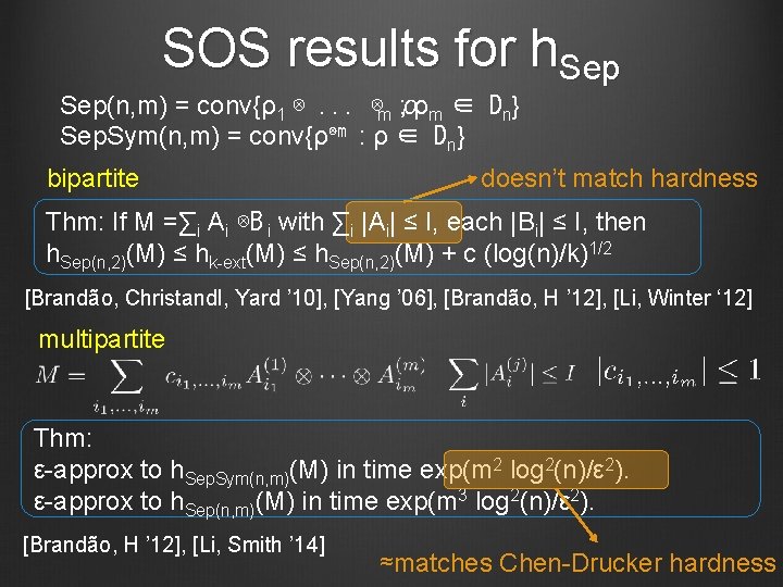 SOS results for h. Sep(n, m) = conv{ρ1 ⊗. . . ⊗m ρ :