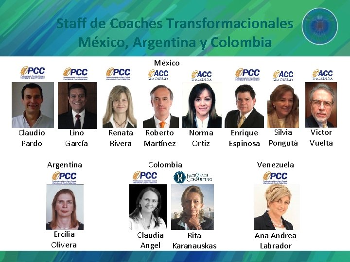 Staff de Coaches Transformacionales México, Argentina y Colombia México Claudio Pardo Lino García Argentina